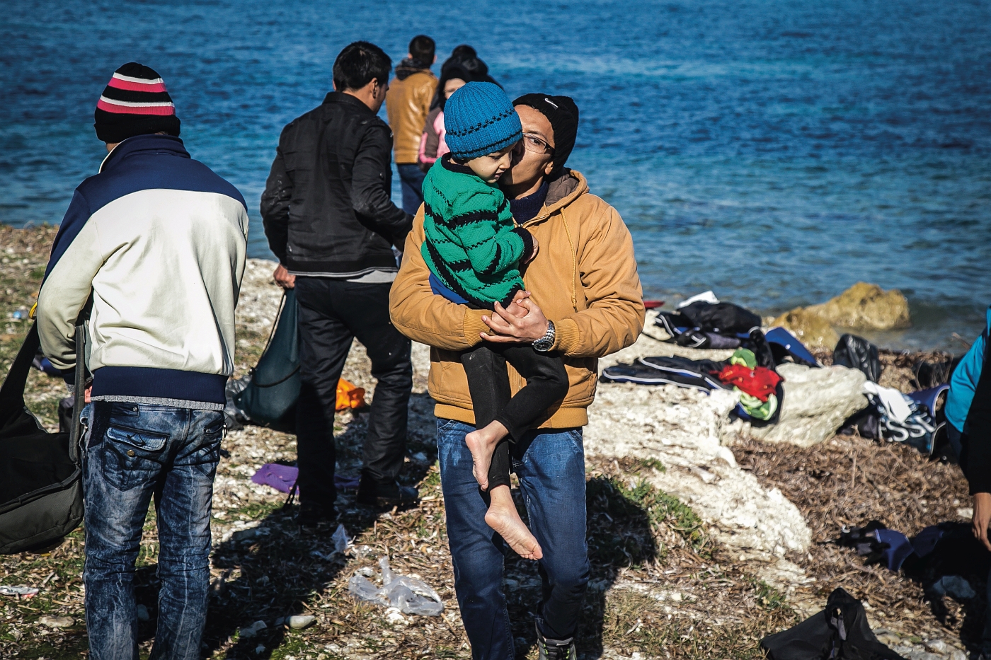 Osoby przybywające na wyspę Lesbos, Grecja, for. Nicola Zolin